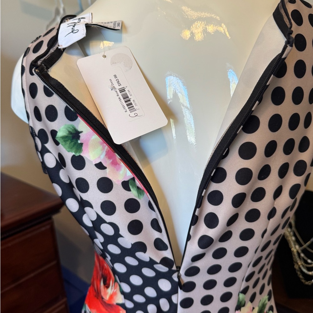 Joseph Ribkoff NWTS Vibrant Floral Design Black White Sleeveless Dress Size 6 - Picture 11 of 16